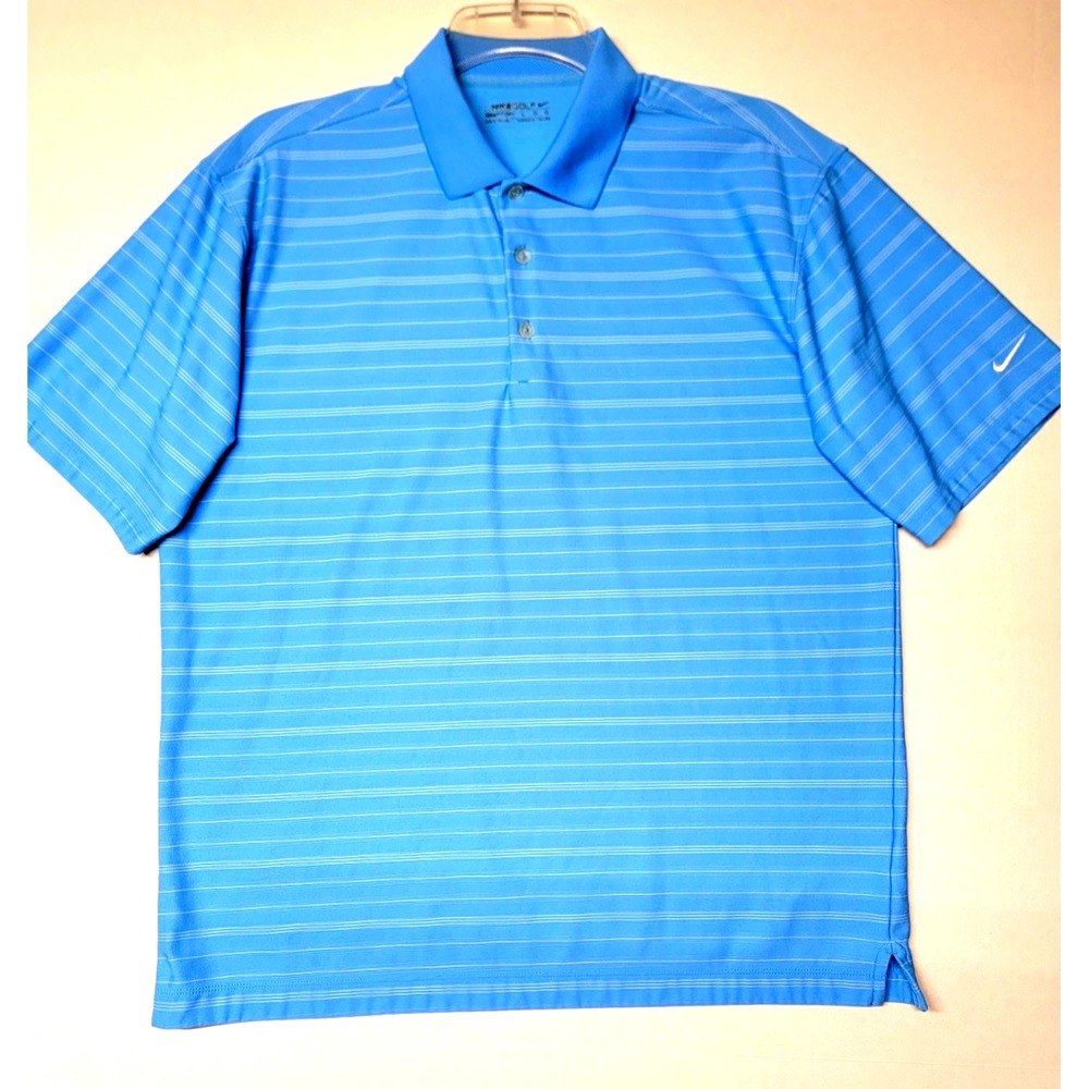 Nike‎ Golf Polo Shirt Mens Large Blue Striped Fit Dry Short Sleeve Performance